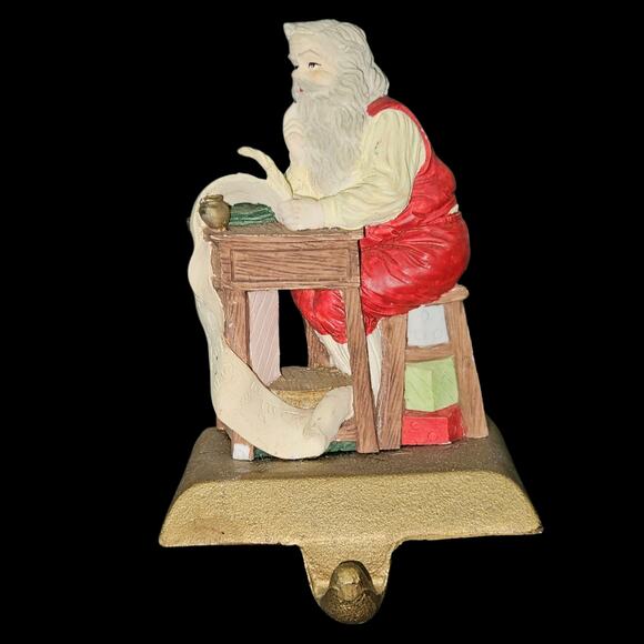 Vintage Santa Claus Stocking Holder Checking List Cast Resin Christmas Decor - Picture 1 of 6